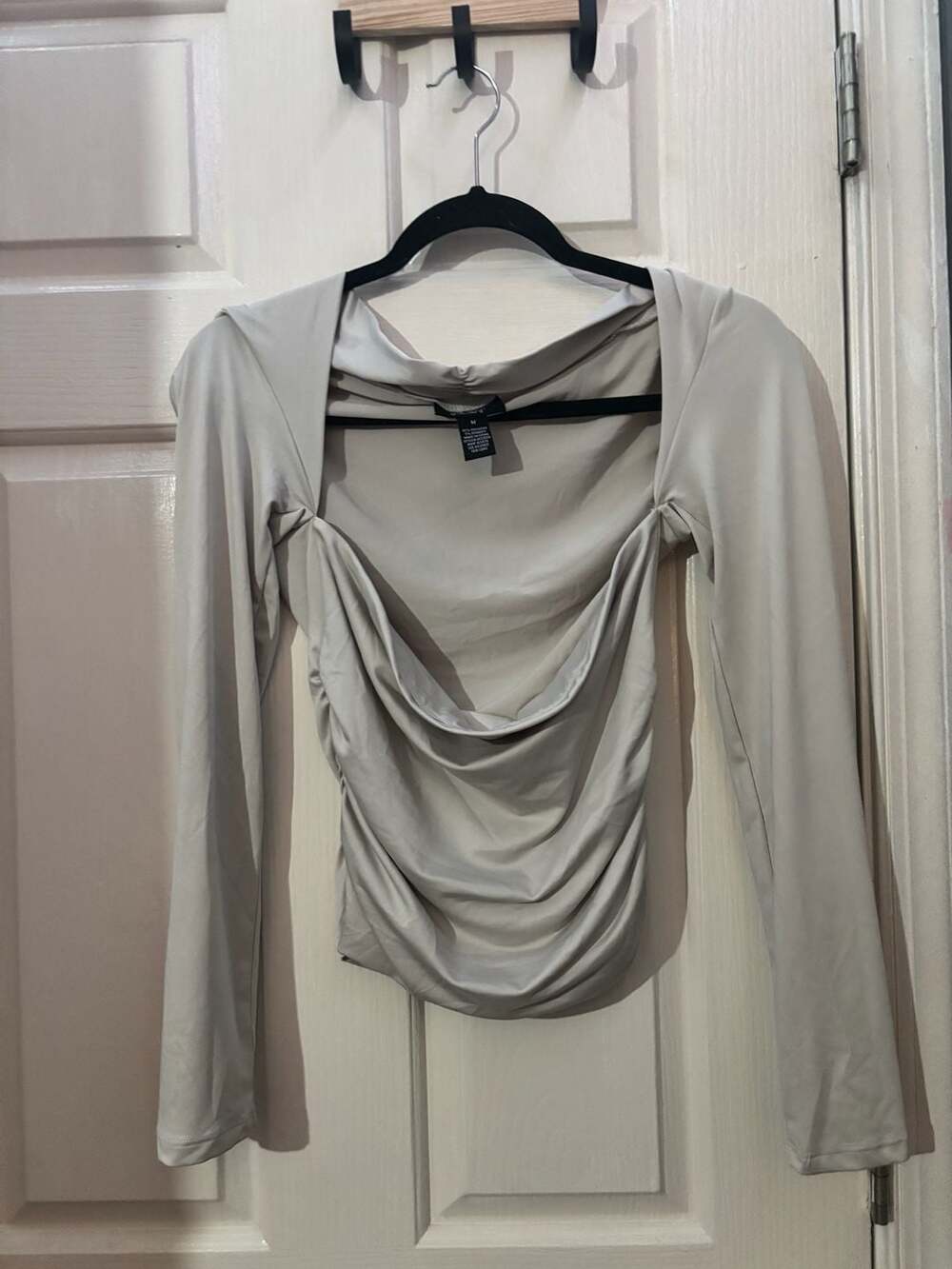 Just Polly New York Draped Cowl Neck Top Size M Beige